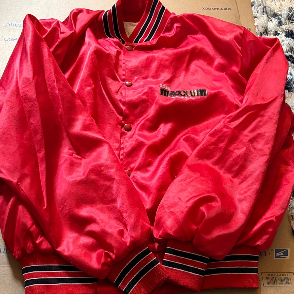Vintage Case International Tractor Red Satin Bomber Jacket
